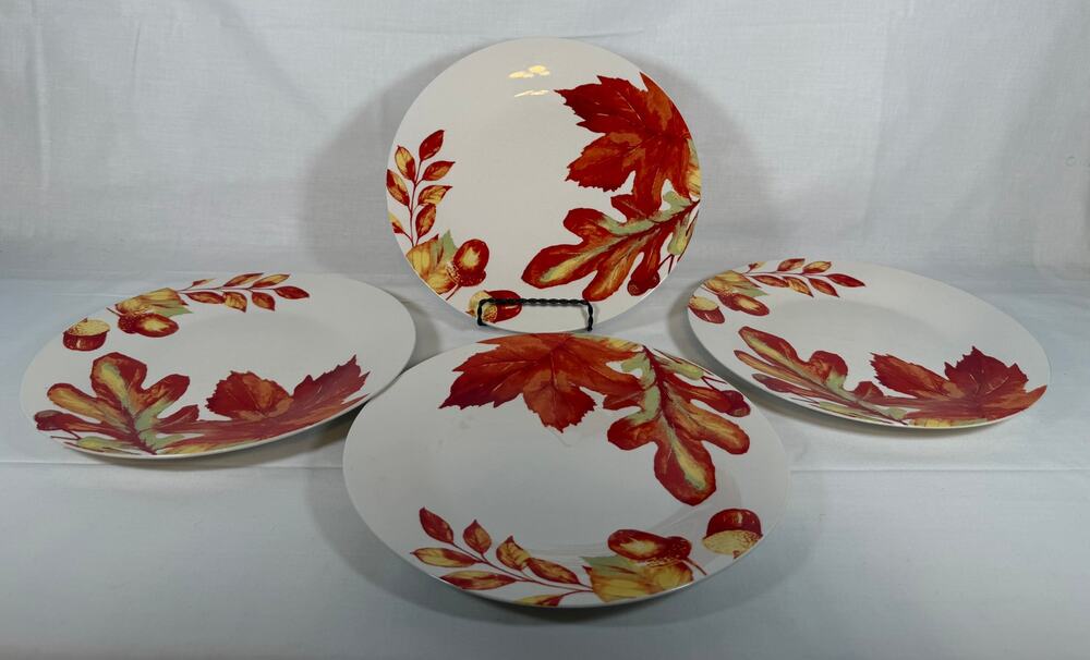 Royal Norfolk Fall Leaves Acorns Dinner Plates Set of 4 Autumn Thanksgiving